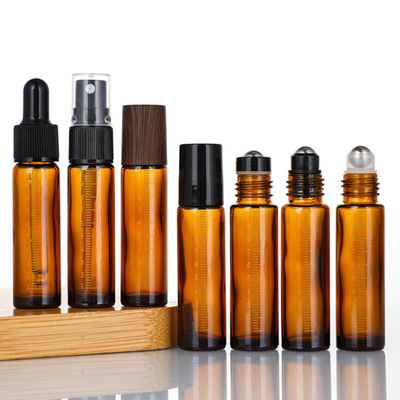 10ml Amber Glass Essential Oil Roller Bottles With Stainless Steel Roller Balls And Caps