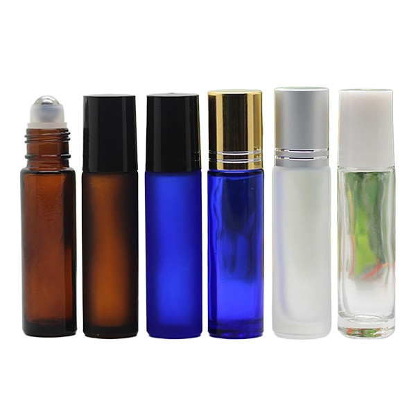 1ml Empty Roller Ball 5ml 10ml Roll On Vial Amber Blue Transparent Frosted  Glass Bottle With Lids